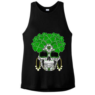 Shamrock Sugar Skull St Patricks Day Of Dead Ladies PosiCharge Tri-Blend Wicking Tank