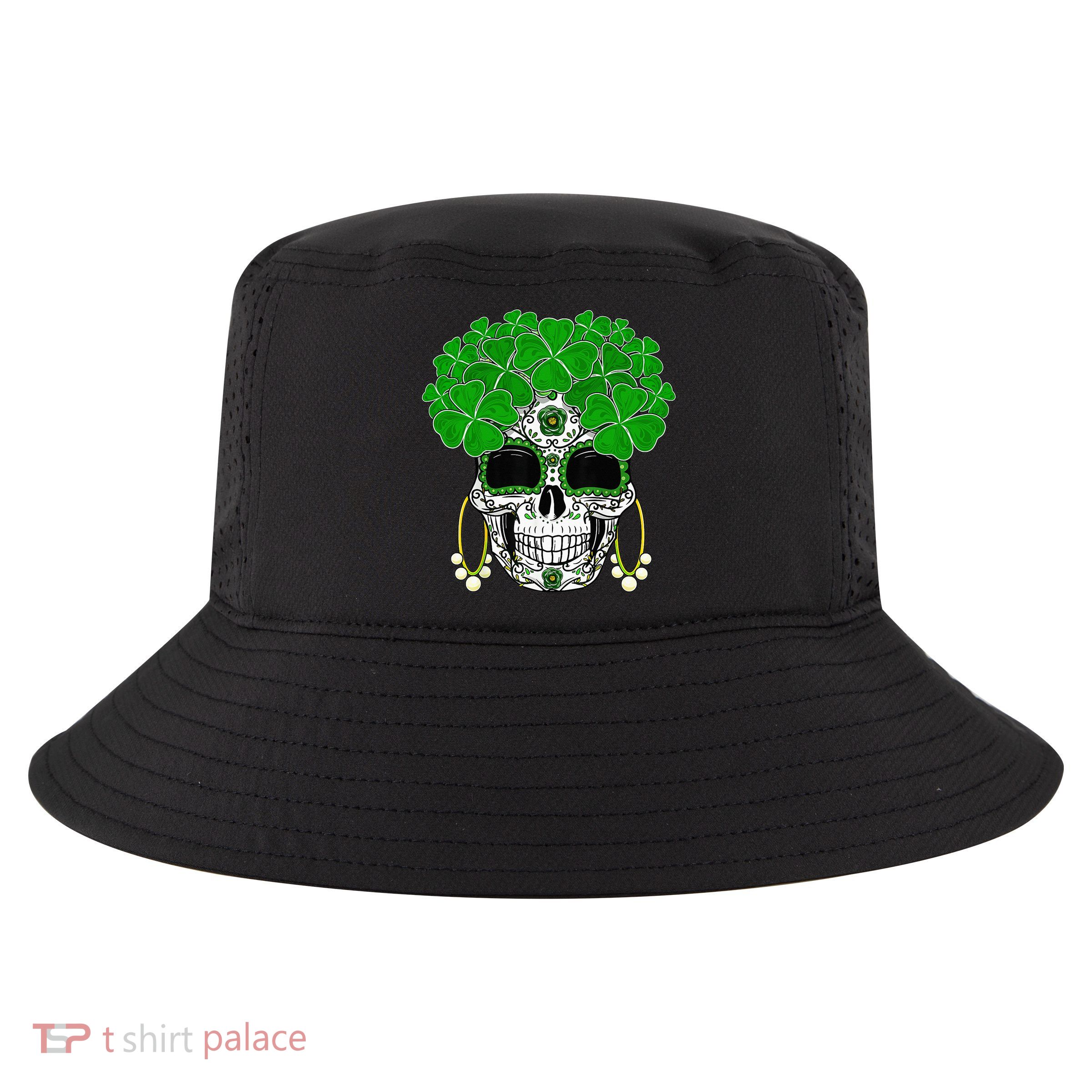 Shamrock Sugar Skull St Patricks Day Of Dead Cool Comfort Performance Bucket Hat