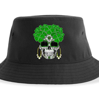 Shamrock Sugar Skull St Patricks Day Of Dead Sustainable Bucket Hat