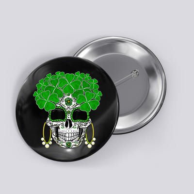 Shamrock Sugar Skull St Patricks Day Of Dead Button