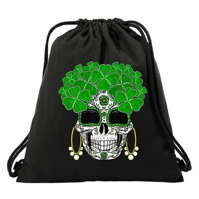 Shamrock Sugar Skull St Patricks Day Of Dead Drawstring Bag