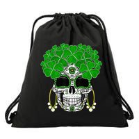 Shamrock Sugar Skull St Patricks Day Of Dead Drawstring Bag
