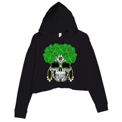 Shamrock Sugar Skull St Patricks Day Of Dead Crop Fleece Hoodie