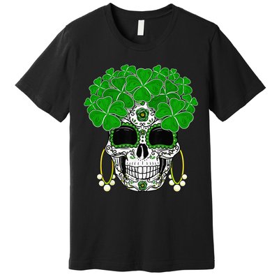Shamrock Sugar Skull St Patricks Day Of Dead Premium T-Shirt