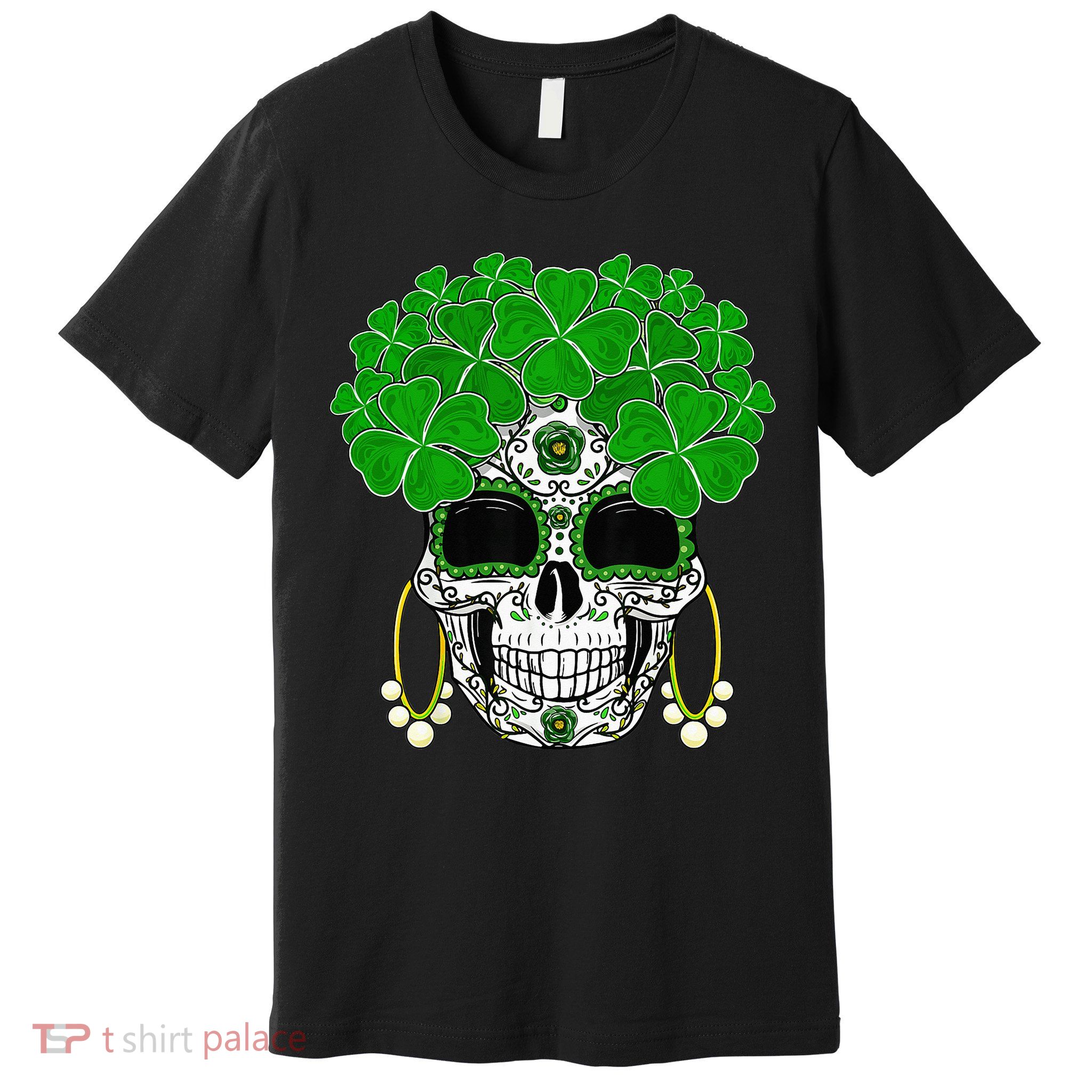 Shamrock Sugar Skull St Patricks Day Of Dead Premium T-Shirt