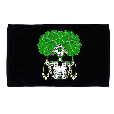 Shamrock Sugar Skull St Patricks Day Of Dead Microfiber Hand Towel