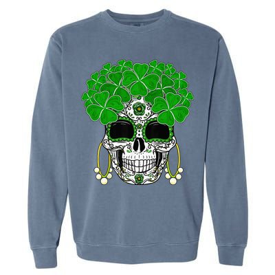 Shamrock Sugar Skull St Patricks Day Of Dead Garment-Dyed Sweatshirt