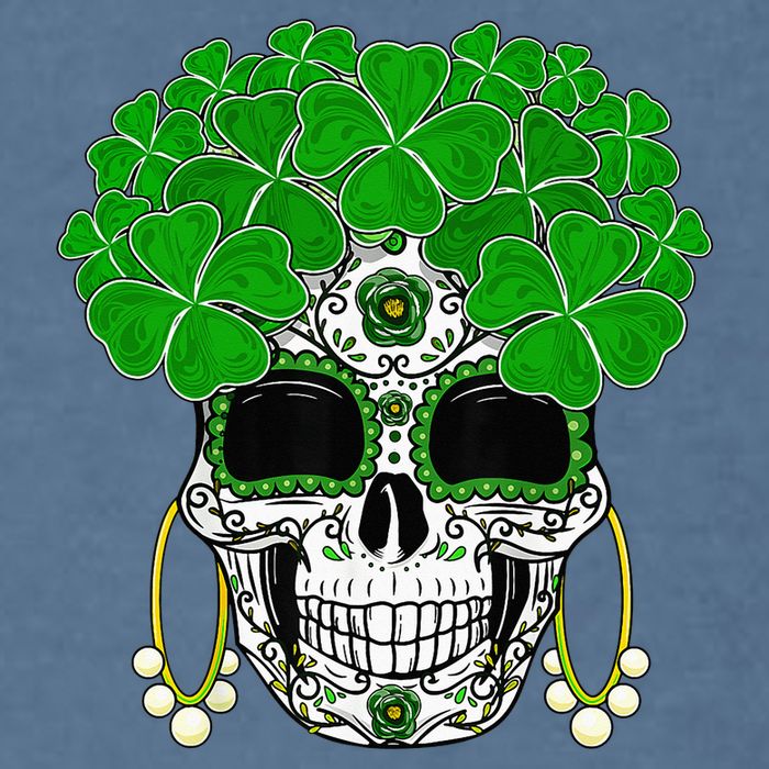 Shamrock Sugar Skull St Patricks Day Of Dead Garment-Dyed Sweatshirt