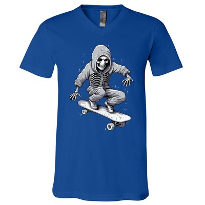 Skater Skateboarding Skeleton Halloween Funny Gift V-Neck T-Shirt