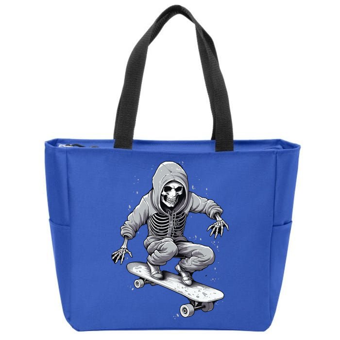 Skater Skateboarding Skeleton Halloween Funny Gift Zip Tote Bag