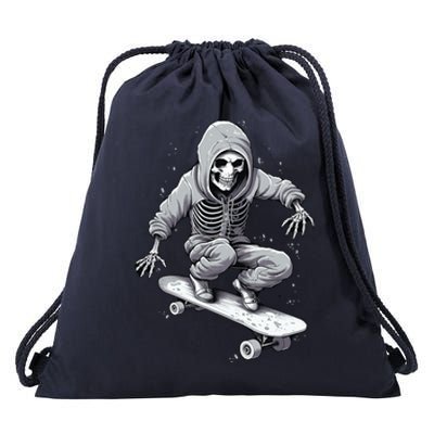 Skater Skateboarding Skeleton Halloween Funny Gift Drawstring Bag