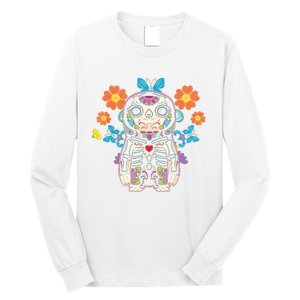 Sloth Sugar Skull Mexico Calavera Dia De Los Muertos Long Sleeve Shirt