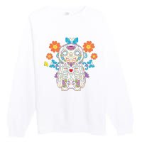 Sloth Sugar Skull Mexico Calavera Dia De Los Muertos Premium Crewneck Sweatshirt