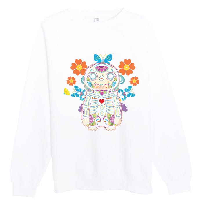 Sloth Sugar Skull Mexico Calavera Dia De Los Muertos Premium Crewneck Sweatshirt