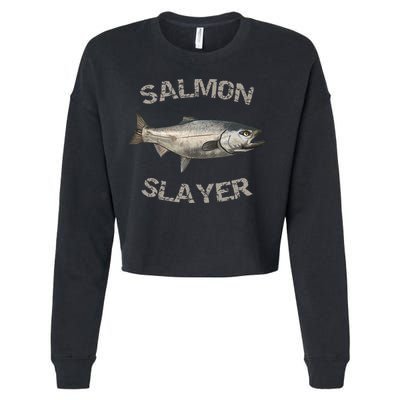 Salmon Slayer Salmon Fishing Salmon Cropped Pullover Crew