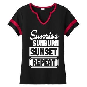 Sunrise Sunburn Sunset Repeat Funny Cute Gift Ladies Halftime Notch Neck Tee