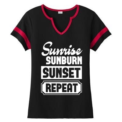 Sunrise Sunburn Sunset Repeat Funny Cute Gift Ladies Halftime Notch Neck Tee