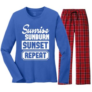 Sunrise Sunburn Sunset Repeat Funny Cute Gift Women's Long Sleeve Flannel Pajama Set 