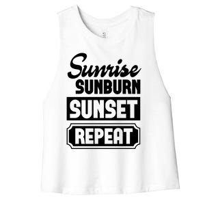 Sunrise Sunburn Sunset Repeat Funny Cute Gift Women's Racerback Cropped Tank