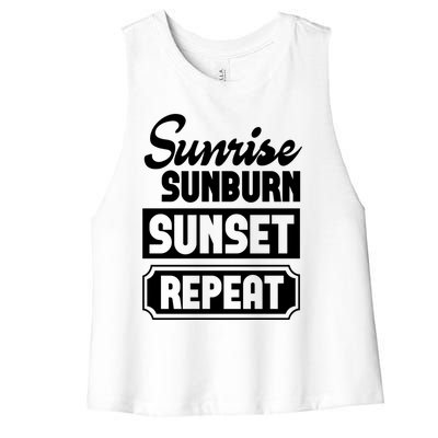 Sunrise Sunburn Sunset Repeat Funny Cute Gift Women's Racerback Cropped Tank