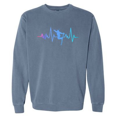 Skiing Skier Ski Instructor Heartbeat Winter Sports Ski Gift Garment-Dyed Sweatshirt