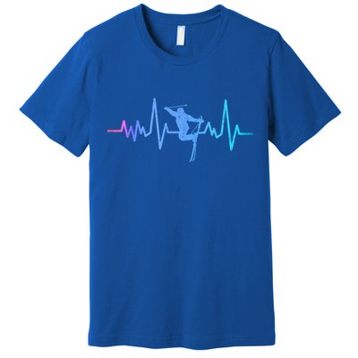 Skiing Skier Ski Instructor Heartbeat Winter Sports Ski Gift Premium T-Shirt