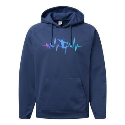 Skiing Skier Ski Instructor Heartbeat Winter Sports Ski Gift Performance Fleece Hoodie