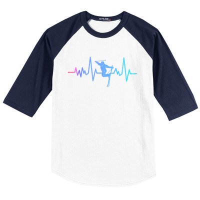 Skiing Skier Ski Instructor Heartbeat Winter Sports Ski Gift Baseball Sleeve Shirt