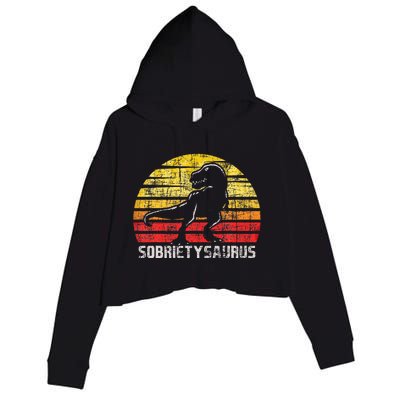 Sobrietysaurus Sober Sobriety Anniversary Recovery Aa Na Crop Fleece Hoodie