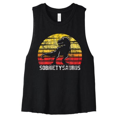 Sobrietysaurus Sober Sobriety Anniversary Recovery Aa Na Women's Racerback Cropped Tank