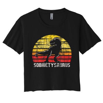 Sobrietysaurus Sober Sobriety Anniversary Recovery Aa Na Women's Crop Top Tee