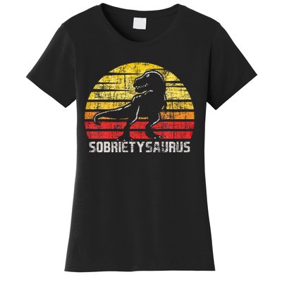 Sobrietysaurus Sober Sobriety Anniversary Recovery Aa Na Women's T-Shirt