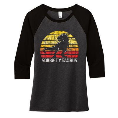 Sobrietysaurus Sober Sobriety Anniversary Recovery Aa Na Women's Tri-Blend 3/4-Sleeve Raglan Shirt