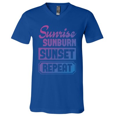 Sunrise Sunburn Sunset Repeat Funny Cute Gift V-Neck T-Shirt