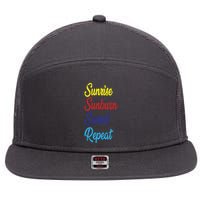 Sunrise Sunburn Sunset Repeat 7 Panel Mesh Trucker Snapback Hat