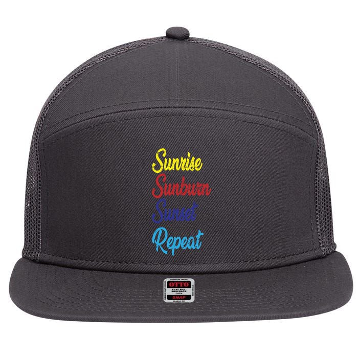 Sunrise Sunburn Sunset Repeat 7 Panel Mesh Trucker Snapback Hat