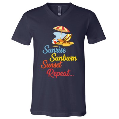 Sunrise Sunburn Sunset Repeat Summer Beach V-Neck T-Shirt