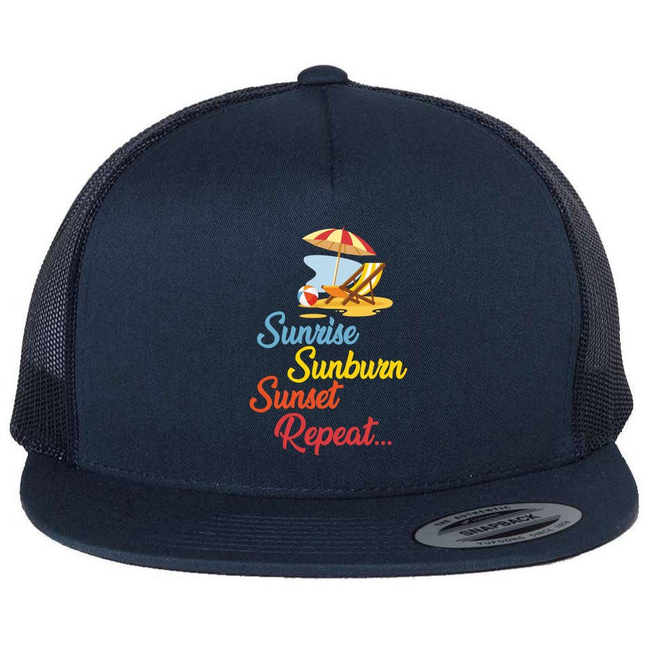 Sunrise Sunburn Sunset Repeat Summer Beach Flat Bill Trucker Hat