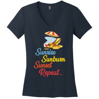 Sunrise Sunburn Sunset Repeat Summer Beach Women's V-Neck T-Shirt