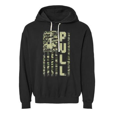 Shotgun Skeet Trap Clay Pigeon Shooting Camo Usa Flag Garment-Dyed Fleece Hoodie