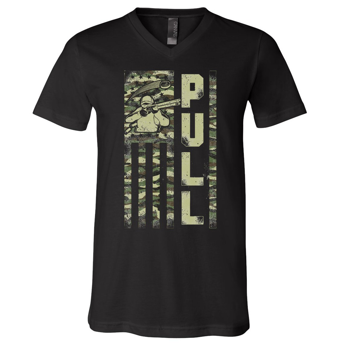 Shotgun Skeet Trap Clay Pigeon Shooting Camo Usa Flag V-Neck T-Shirt