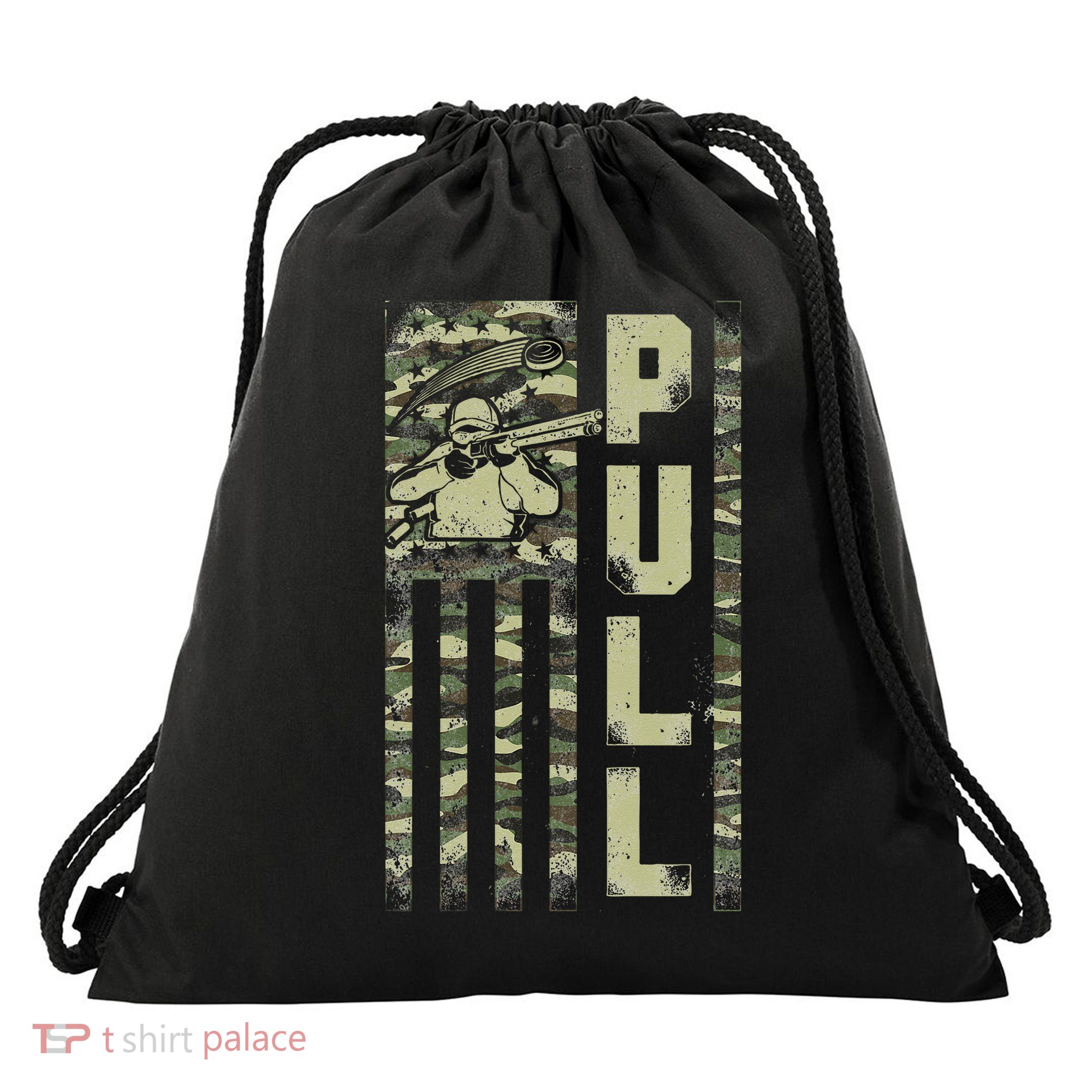 Shotgun Skeet Trap Clay Pigeon Shooting Camo Usa Flag Drawstring Bag