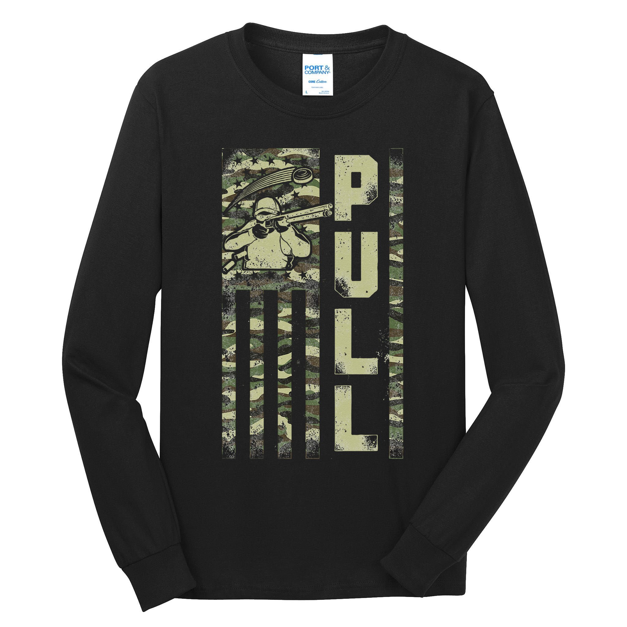 Shotgun Skeet Trap Clay Pigeon Shooting Camo Usa Flag Tall Long Sleeve T-Shirt
