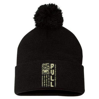 Shotgun Skeet Trap Clay Pigeon Shooting Camo Usa Flag Pom Pom 12in Knit Beanie