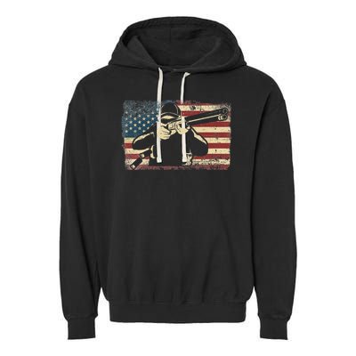 Shotgun Skeet Trap Clay Pigeon Shooting American Usa Flag Garment-Dyed Fleece Hoodie