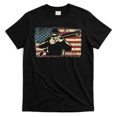 Shotgun Skeet Trap Clay Pigeon Shooting American Usa Flag T-Shirt
