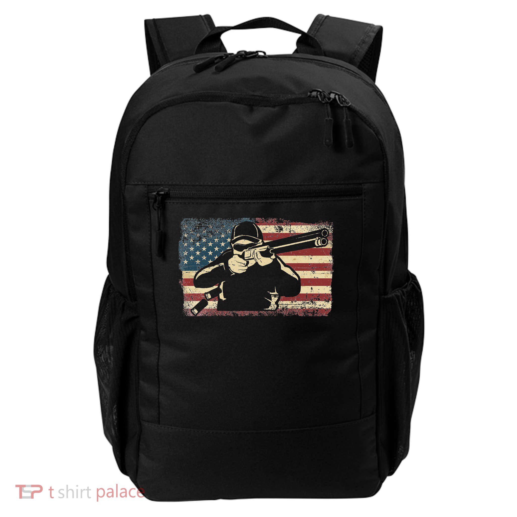 Shotgun Skeet Trap Clay Pigeon Shooting American Usa Flag Backpack