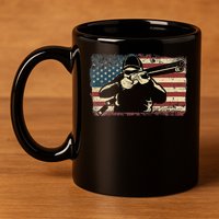 Shotgun Skeet Trap Clay Pigeon Shooting American Usa Flag 11oz C Handle Ceramic Mug
