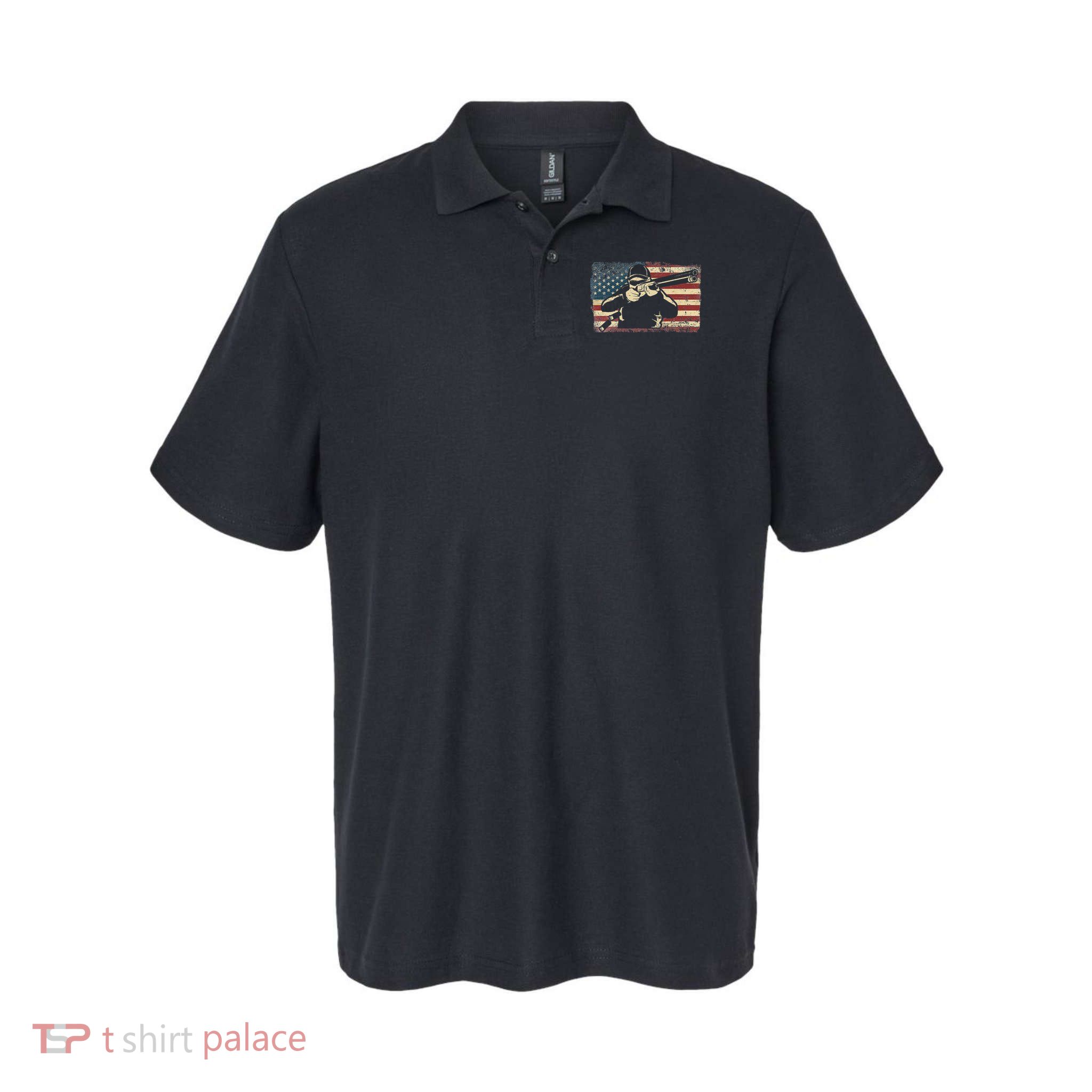 Shotgun Skeet Trap Clay Pigeon Shooting American Usa Flag Polo