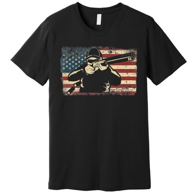 Shotgun Skeet Trap Clay Pigeon Shooting American Usa Flag Premium T-Shirt